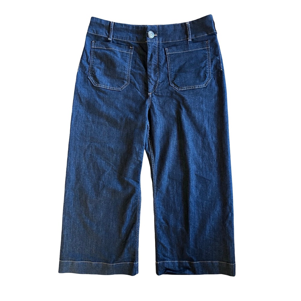 Maeve $128 Colette Wide-Leg Sailor Cropped Jeans Dark-Wash Petite 33P High-Rise